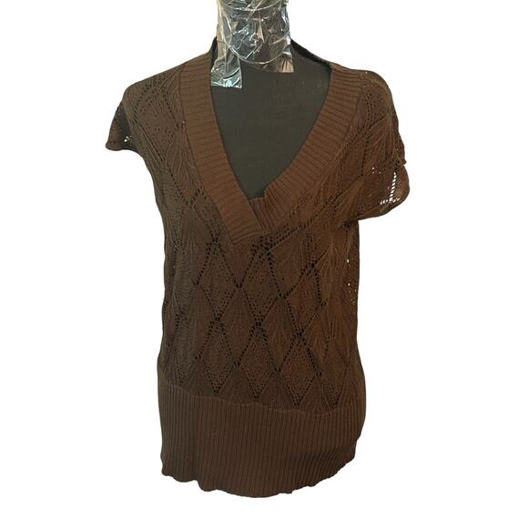 ARMAND & ALBA Women's XL 100% Acrylic Open Knit Short Sleeve Brown Sweater - Picture 1 of 6